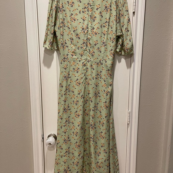 WAYF Rosalind Ditzy Floral Tie Front Midi Dress Women’s XL Green Coquette Brunch - Picture 3 of 10